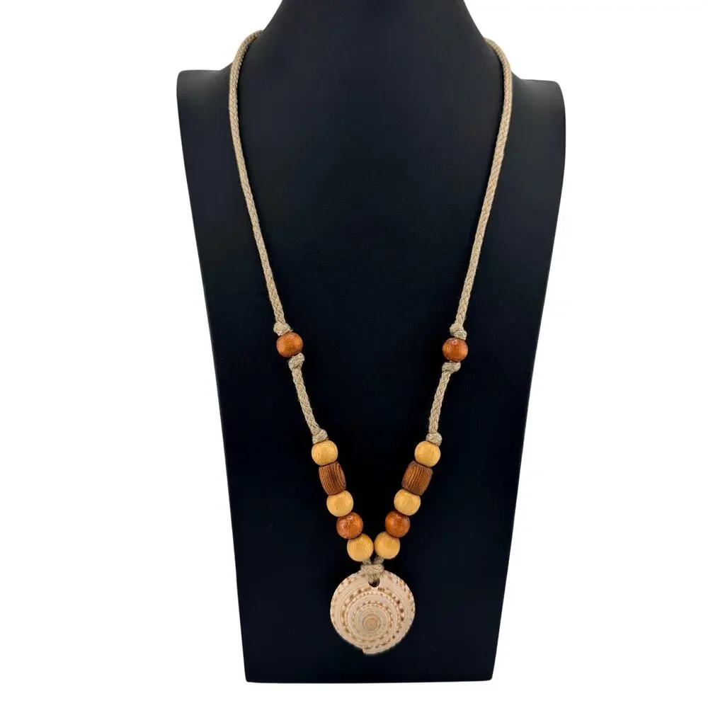 Vintage Boho Mermaidcore Seashell Natural Wood Beads Cotton Cord 28